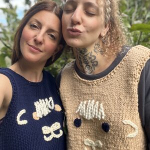 Sheep Vest knitting crochet kit in navy and sand Anna's Tits n' tats x Wovenbeyond