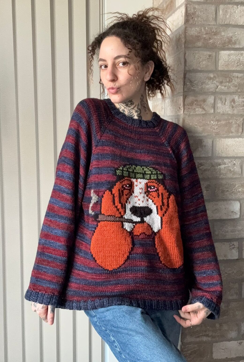 Anna Tamas-Katzer Smoking cat with beanie hat knitwear Smoking dog with beanie hat knitwear